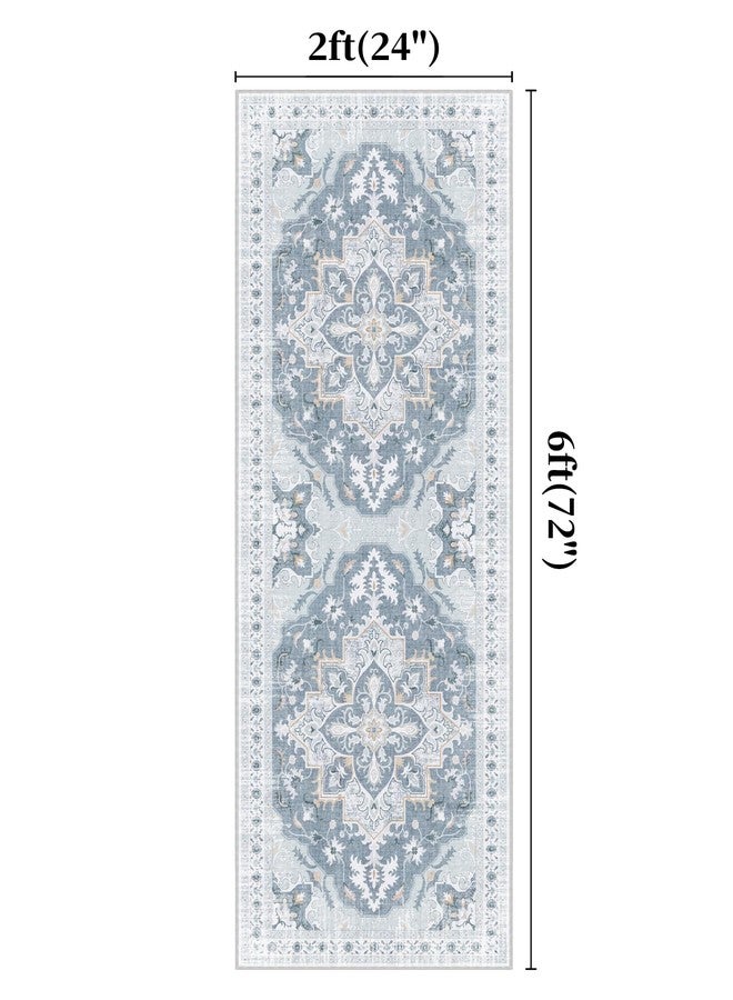 TTelephant 2x6 Runner Rug, Soft Non-Slip Vintage Medallion Rug, Low-Pile Printed Indoor Runners for Entryway, Hallways, Kitchen, Laundry Room, Bedside -Blue/Gray - Image 2